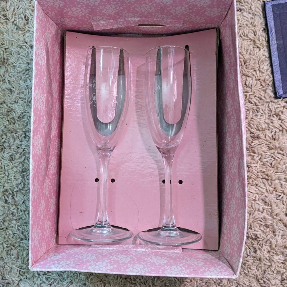 Bride and groom wedding glasses